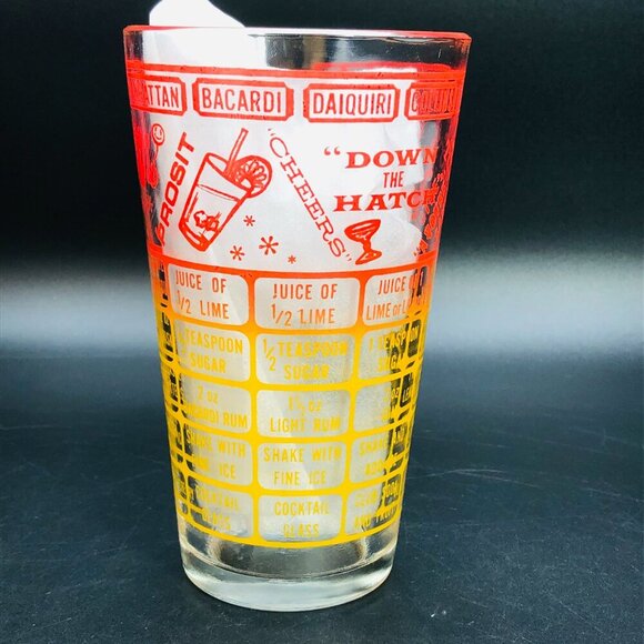 Mid Century Federal Glass Cocktail Shaker Bottom Recipes Ombre Red to Yellow - Picture 3 of 12